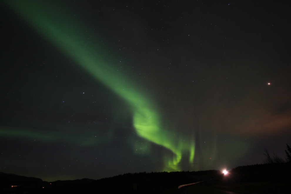 Aurora borealis over the Alasjka Highway west of Whitehorse