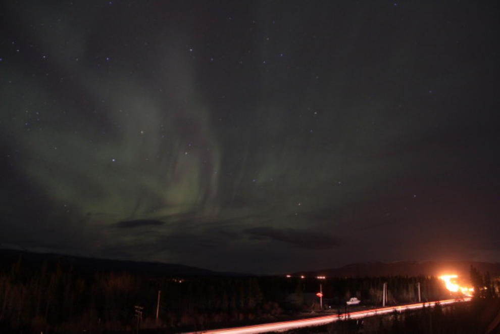 The aurora borealis over the Alaska Highway in the Yukon