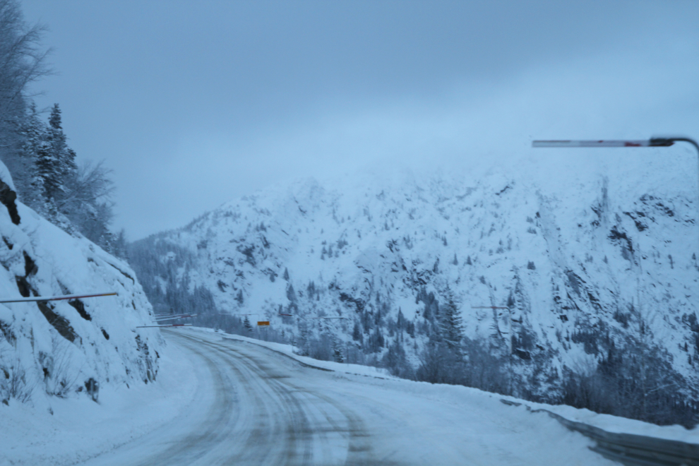 The South Klondike Highway at Skagway in the winter