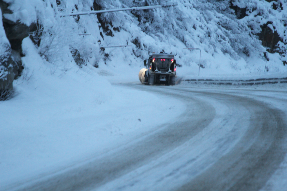 A snowplow on the South Klondike Highway at Skagway