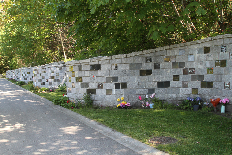 Memorial wall at the Robinson Memorial Park Cemetery in Coquitlam, BC