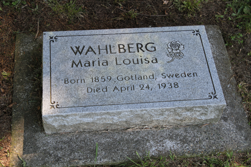 Grave of Maria Wahlberg (1859-1938) at the Robinson Memorial Park Cemetery in Coquitlam, BC
