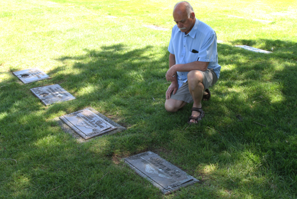 Murray Lundberg visiting the graves of his paternal grandparents, Erik and Jentina Lundberg, at Valley View Memorial Gardens in Surrey, BC