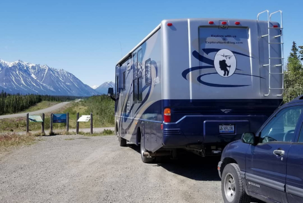 RV at the rest area at Km 1566, just east of Haines Junction, Yukon