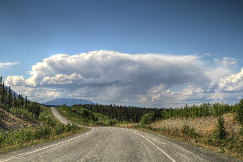 Storm cloud over the Alaska Highway at Kluane Lake