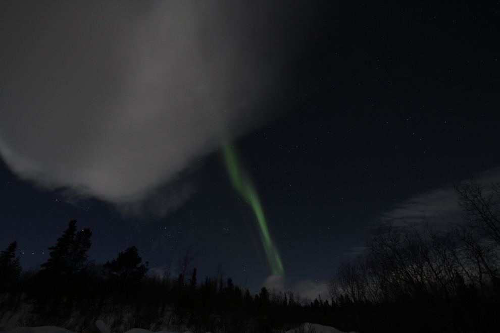 The aurora borealis at the Fish Lake Road viewpoint in Whitehorse, Yukon