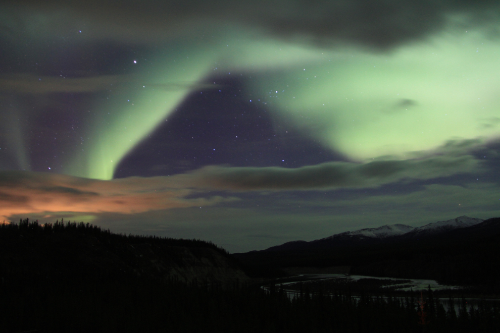 The aurora borealis over the Yukon River in the Yukon