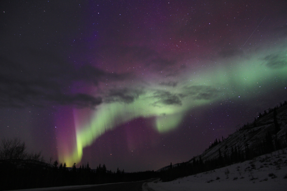 The aurora borealis on the North Klondike Highway in the Yukon