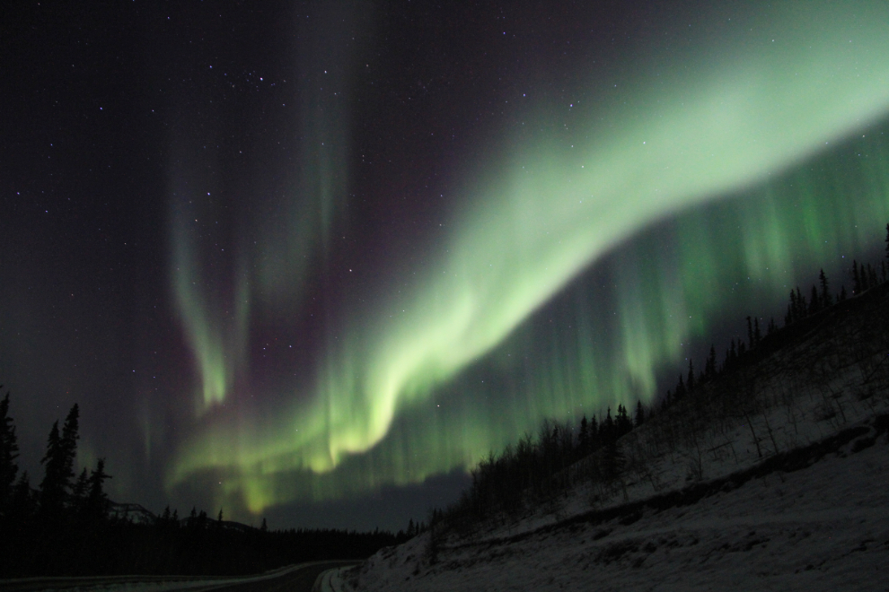 The aurora borealis on the North Klondike Highway in the Yukon