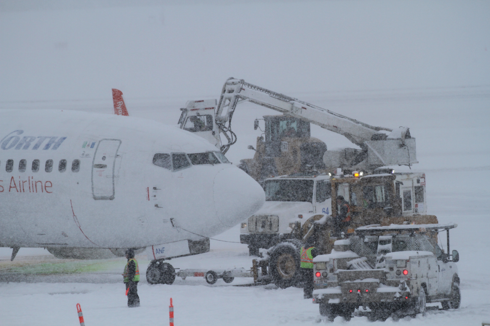 Heavy snow at the Whitehorse airport
