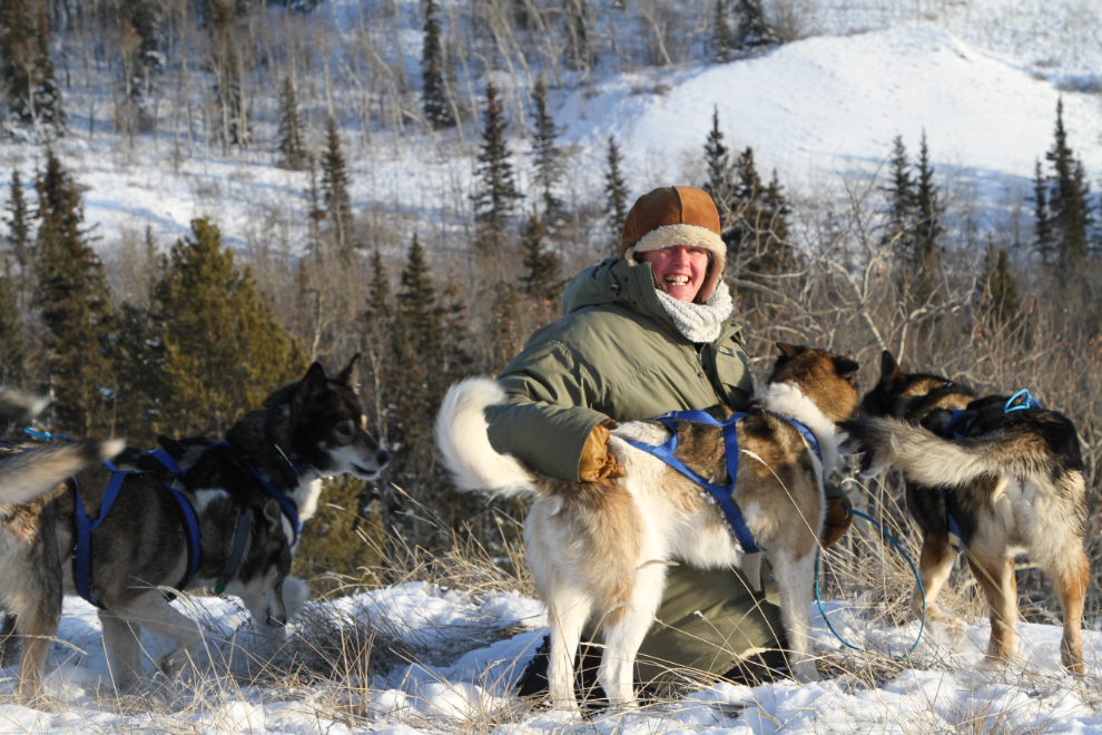 Winter hiking with huskies on Lake Laberge, Yukon