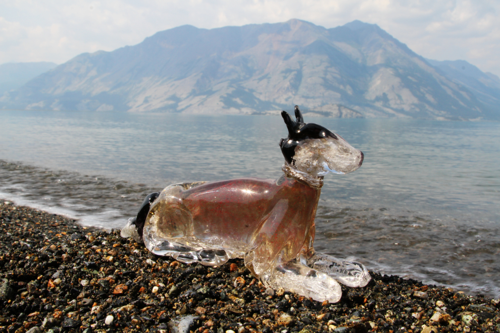 My blown-glass dog at Kluane Lake, Yukon