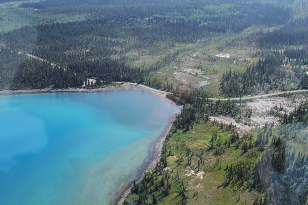 Aerial view of Warm Bay near Atlin, BC