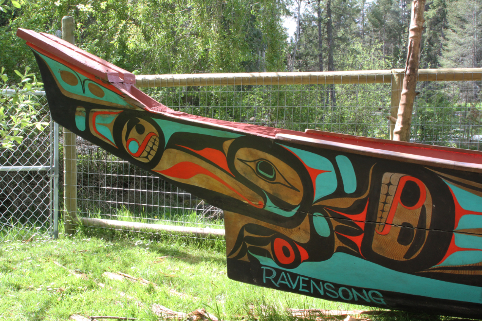 The beautiful 40-foot-long Ravensong Canoe at the North Island Wildlife Recovery Centre, Vancouver Island