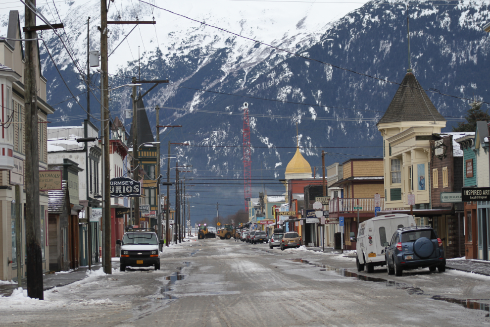 Cleaning up Broadway after a heavy snow in Skagway.