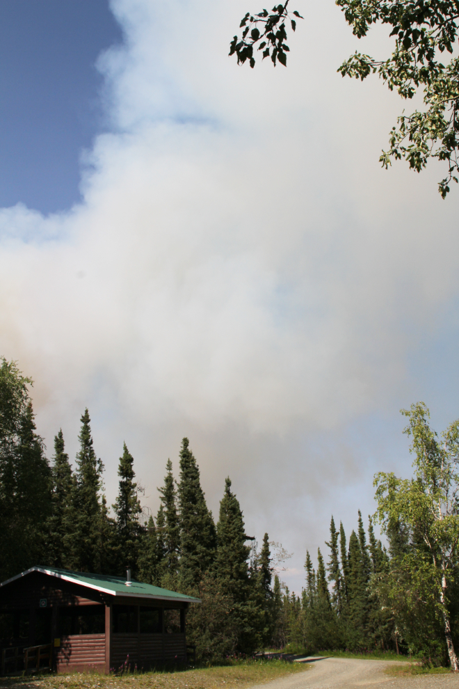 Snag wildfire seen from the Snag Junction Campground on the Alaska Highway