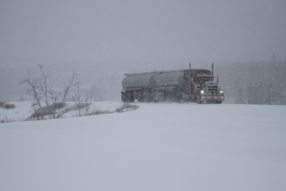 Fuel tanker on the snowy Haines Highway