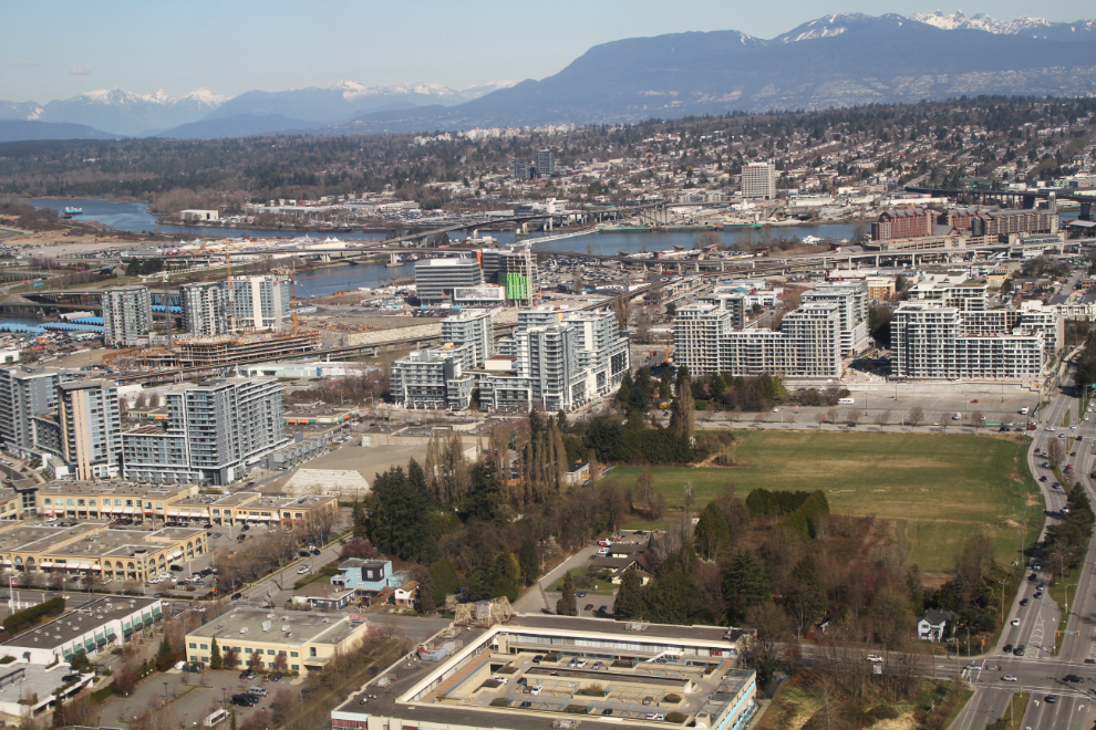 Aerial view of the Fraser River and Richmond, BC