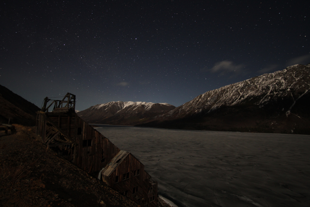 The Yukon's historic Venus silver mine mill in moonlight
