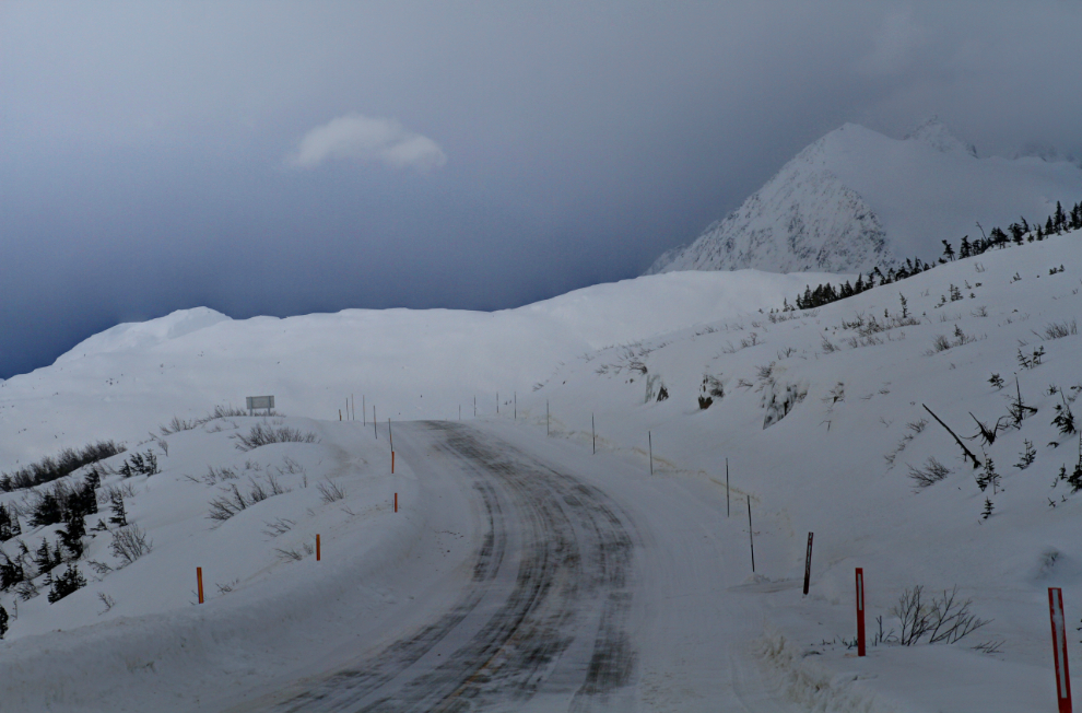 Winter on the South Klondike Highway in the White Pass summit area