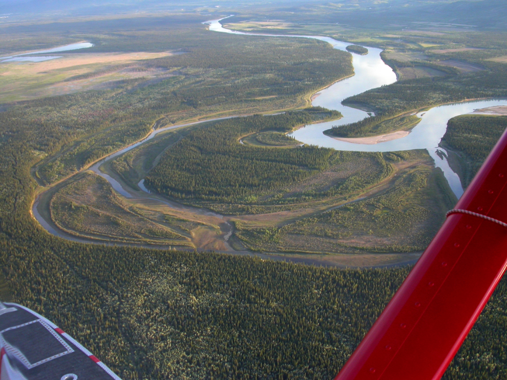 Aerial view of the Yukon River as it nears Lake Laberge