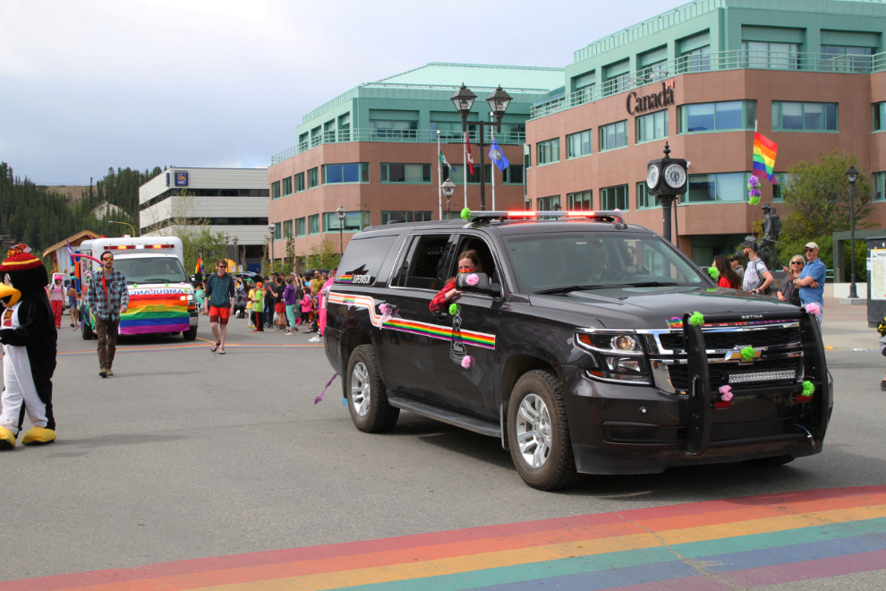 The Yukon EMS (Emergency Medical Services) supervisor's truck in Pride Parade 2019 - Whitehorse, Yukon