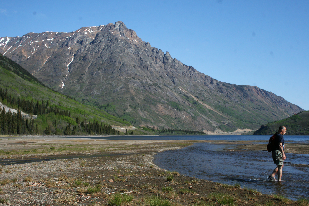 Crossing a creek at Windy Arm, Yukon