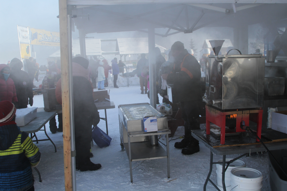 Food stand at the start of the Yukon Quest 2019 sled dog race