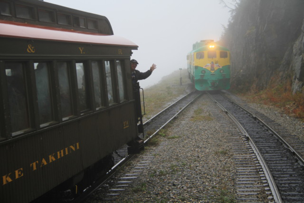 White Pass train at the foggy Summit