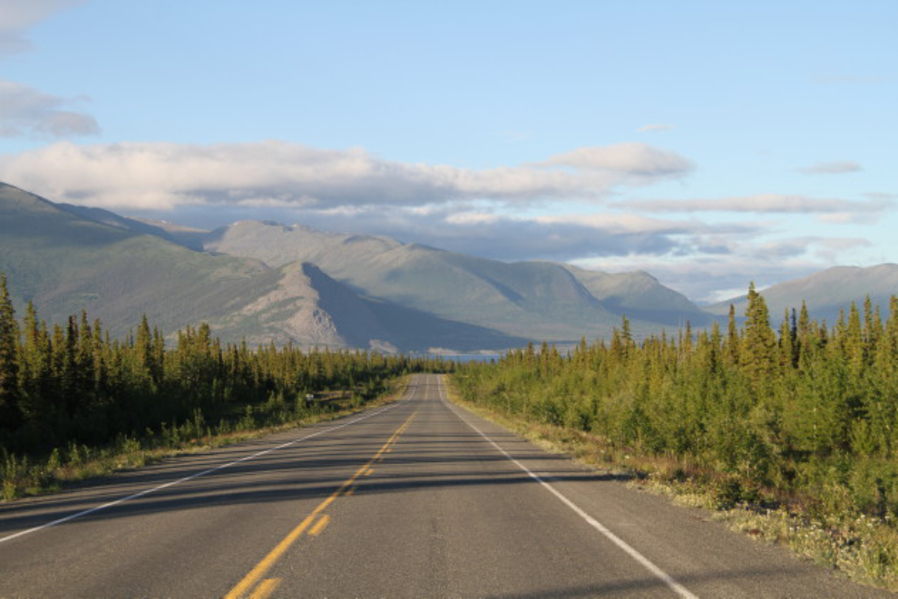 The Alaska Highway in the sunshine at 10 pm
