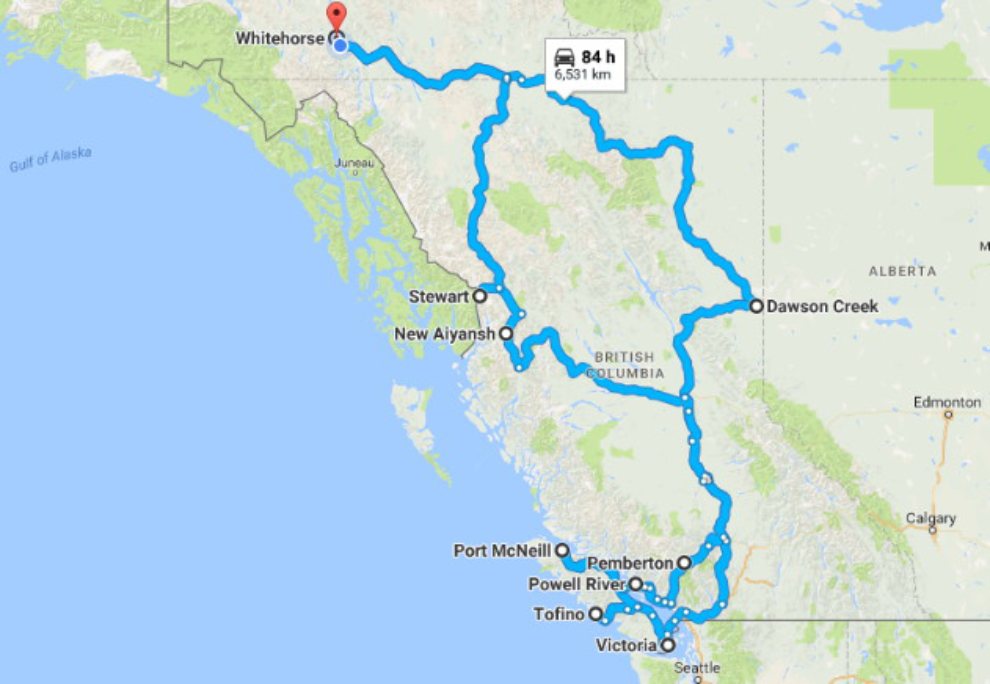 Map of 62-day BC RV trip