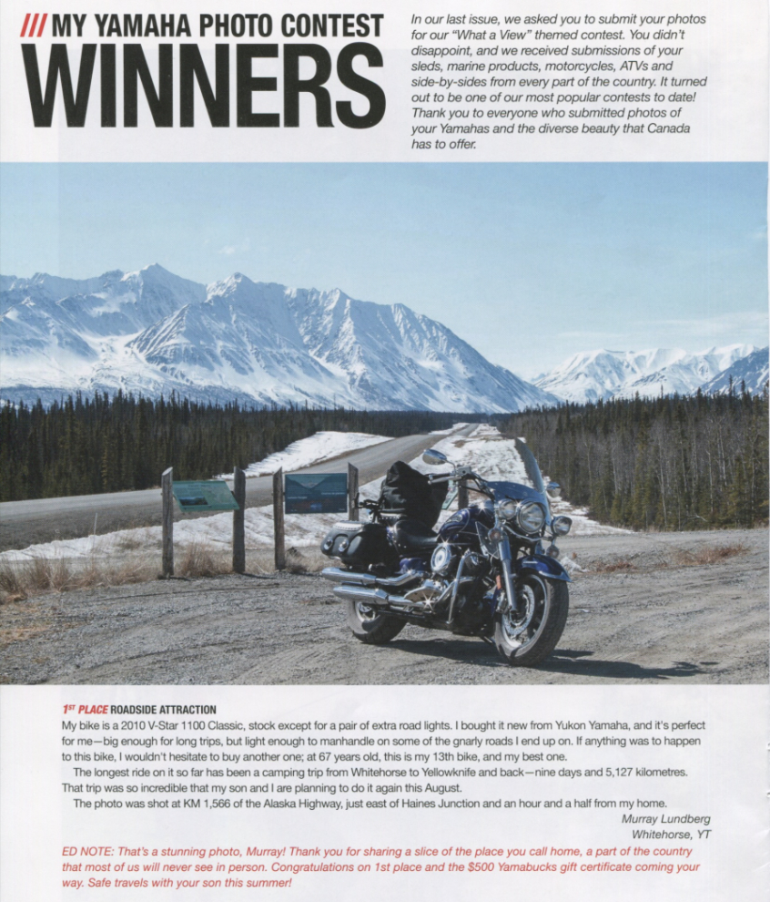 Yamaha Canada 2018 photo contest Grand Prize winner - V-Star in the Yukon