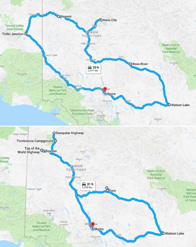 Maps of Yukon RV trip