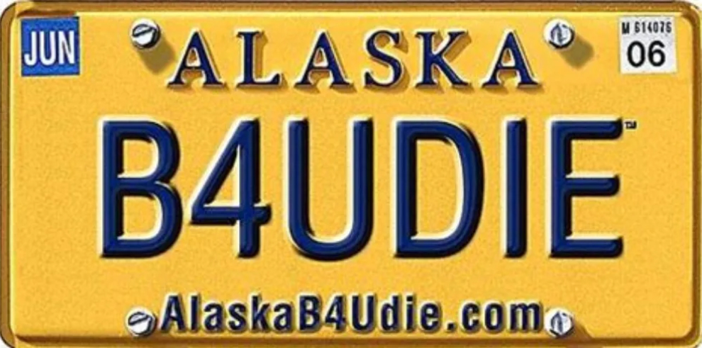 Alaska B4UDIE licence plate