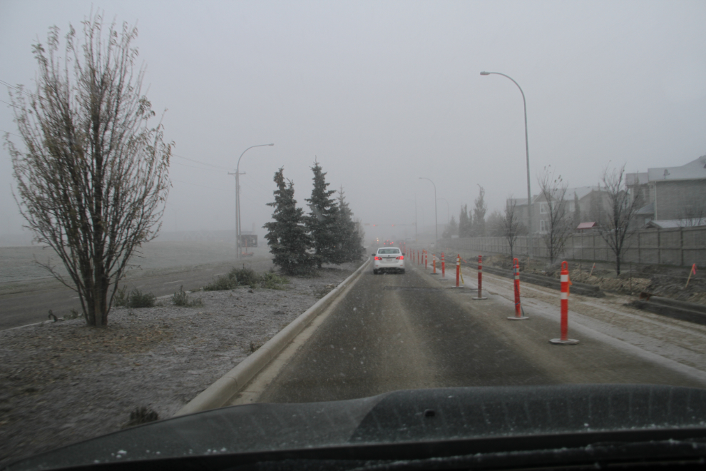Fog and snow in Airdrie, Alberta
