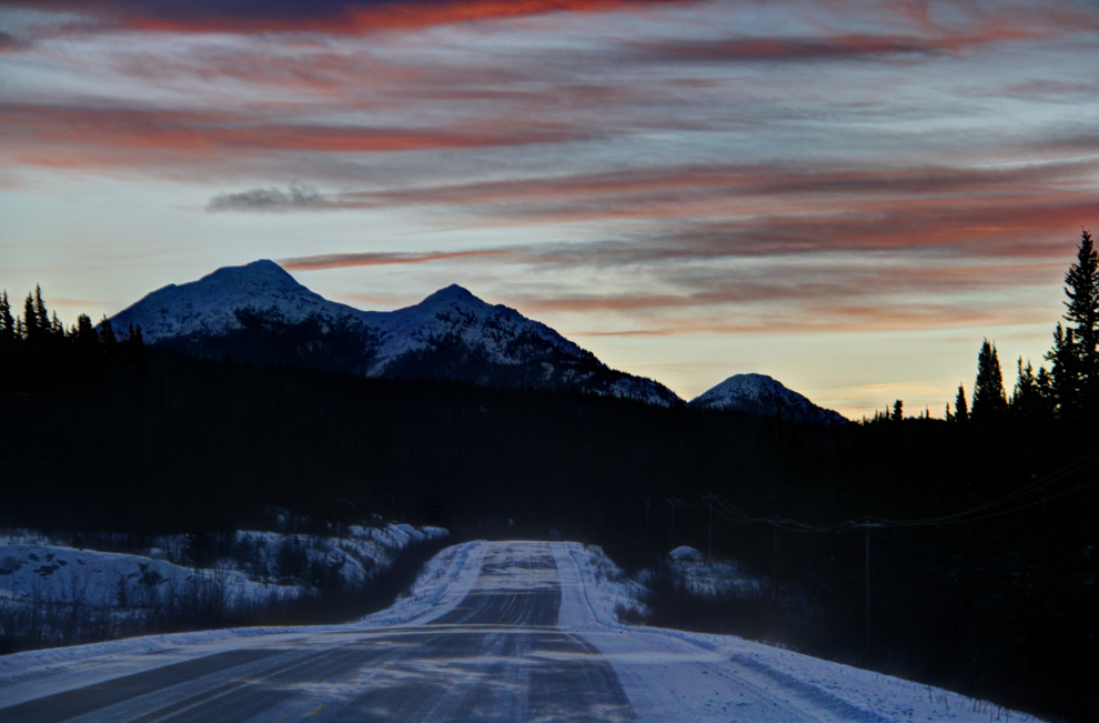 Winter sunrise on the Alaska Highway