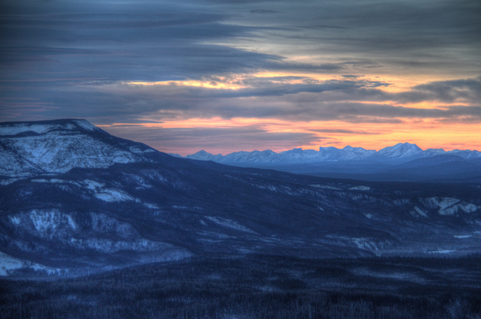 A winter sunrise on the Alaska Highway at Steamboat Summit