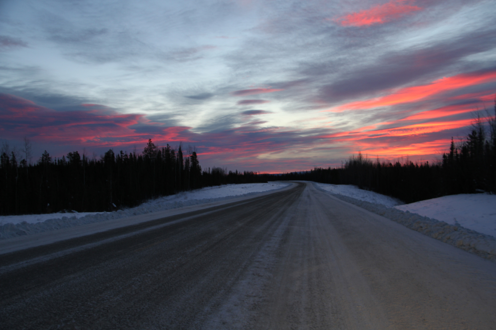 A winter sunrise on the Alaska Highway