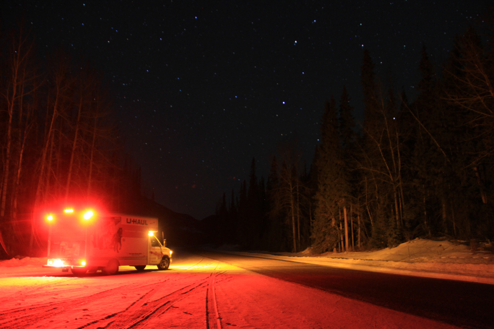 U-Haul on the Alaska Highway on a winter night