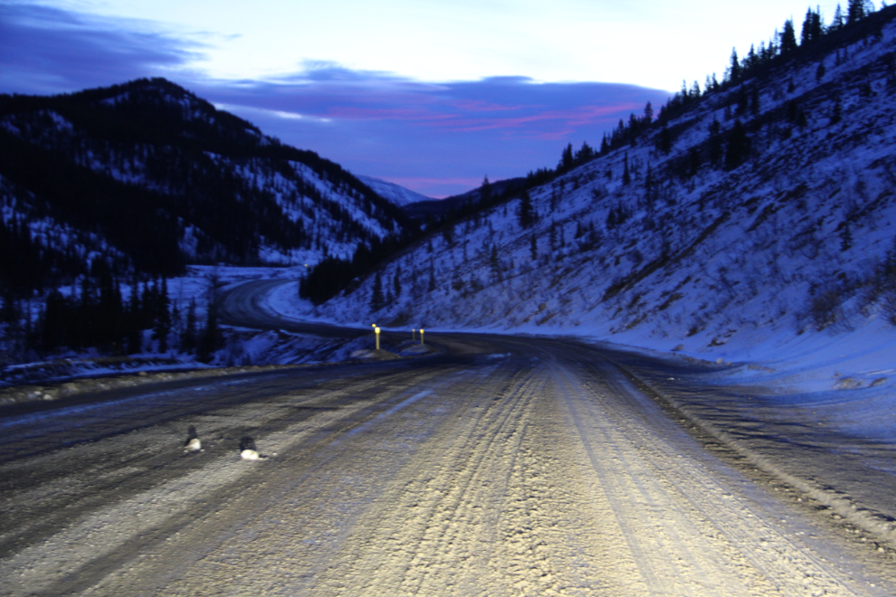 The Alaska Highway in a winter dawn