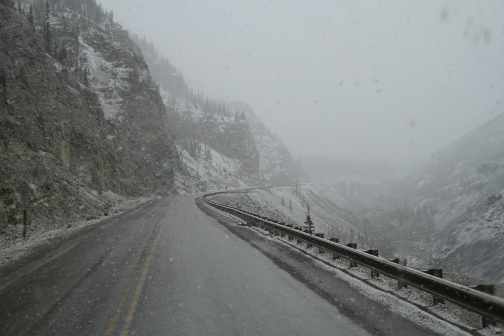 Snow on the Alaska Highway near Summit Lake