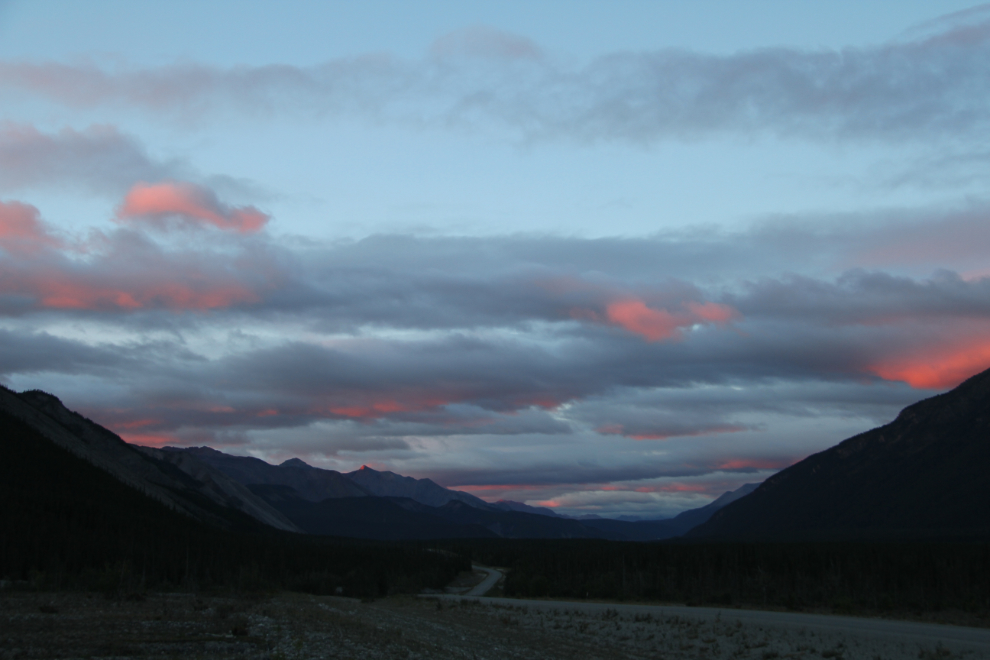 Sunrise along the Alaska Highway in Muncho Lake Provincial Park, BC