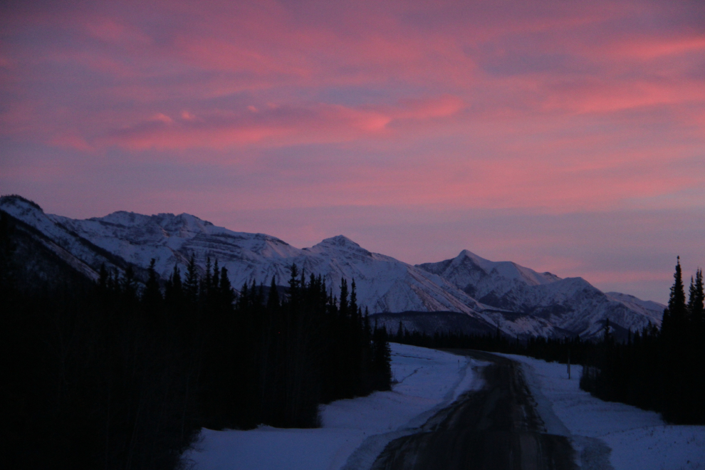 Winter sunset on the Alaska Highway