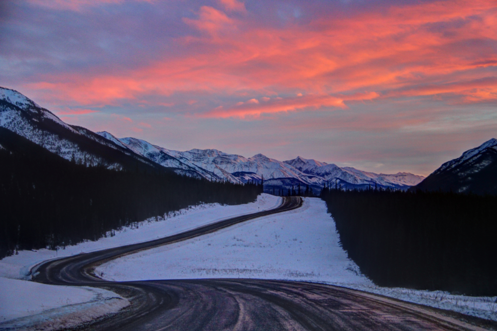 Winter sunset on the Alaska Highway