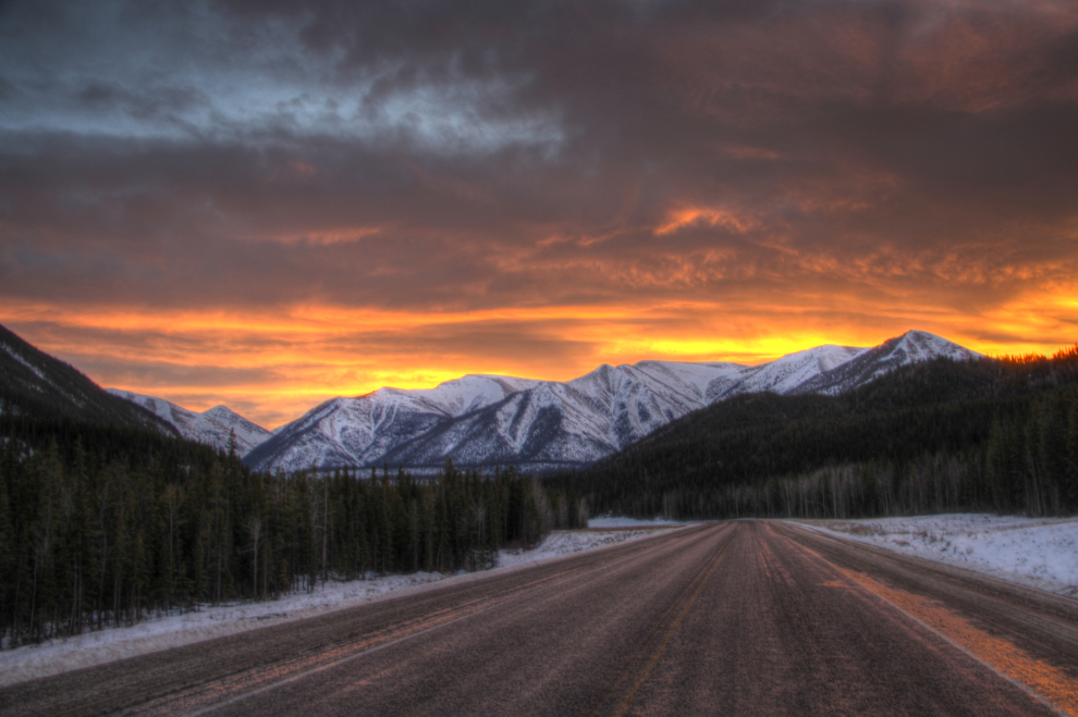 Winter sunset on the Alaska Highway