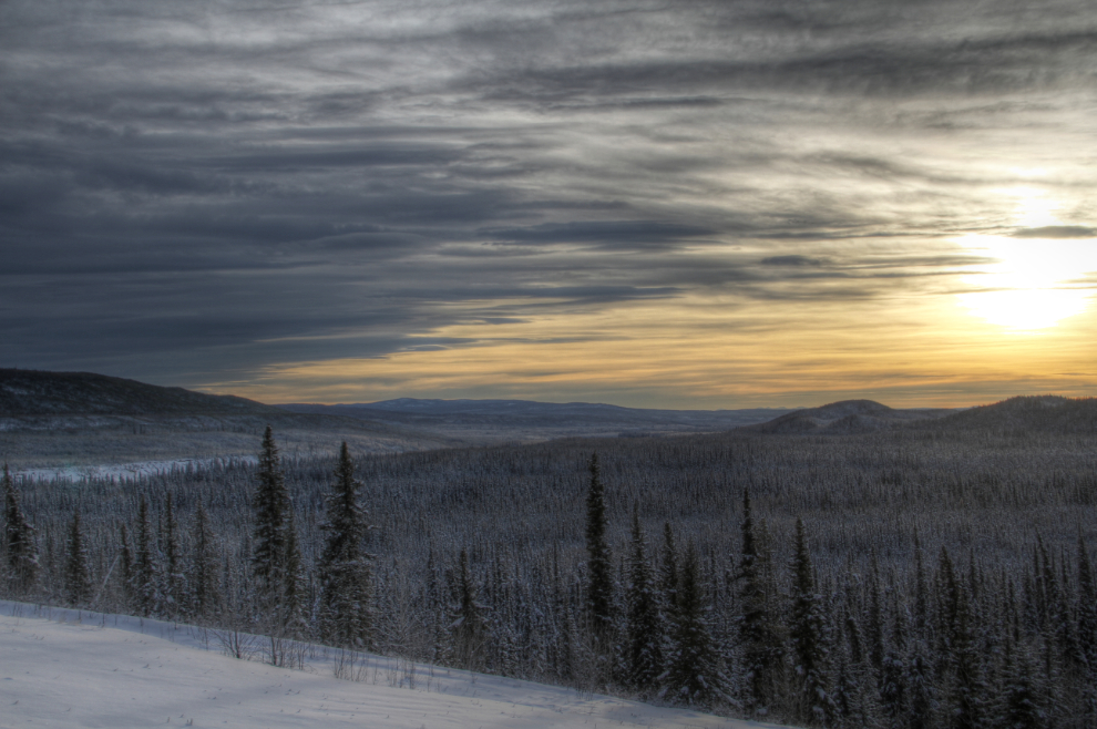 Winter sunset on the Alaska Highway