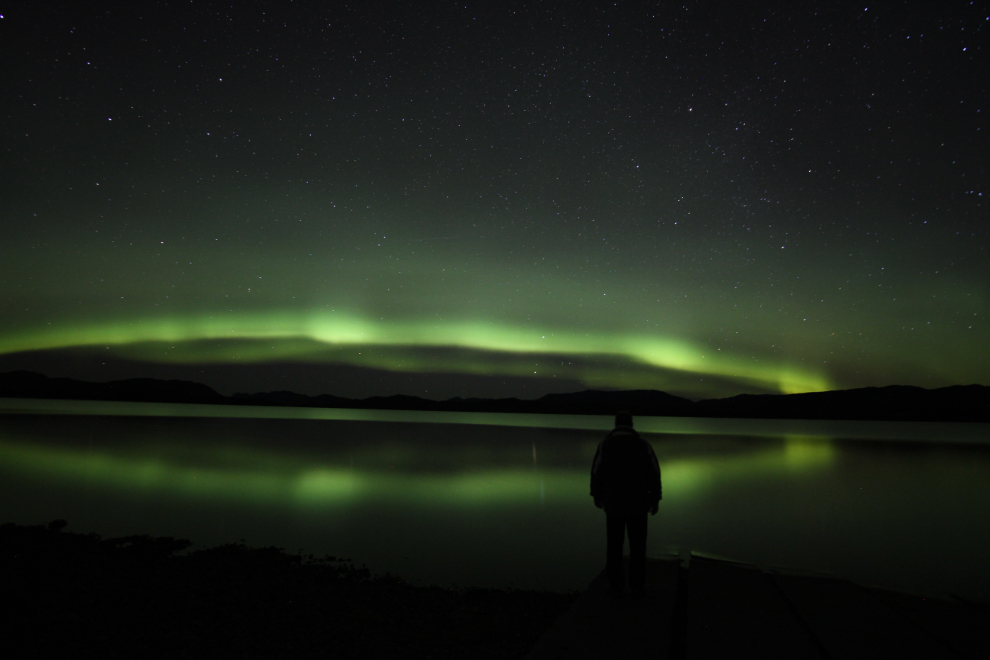Selfie with the aurora borealis at Lake Laberge, Yukon