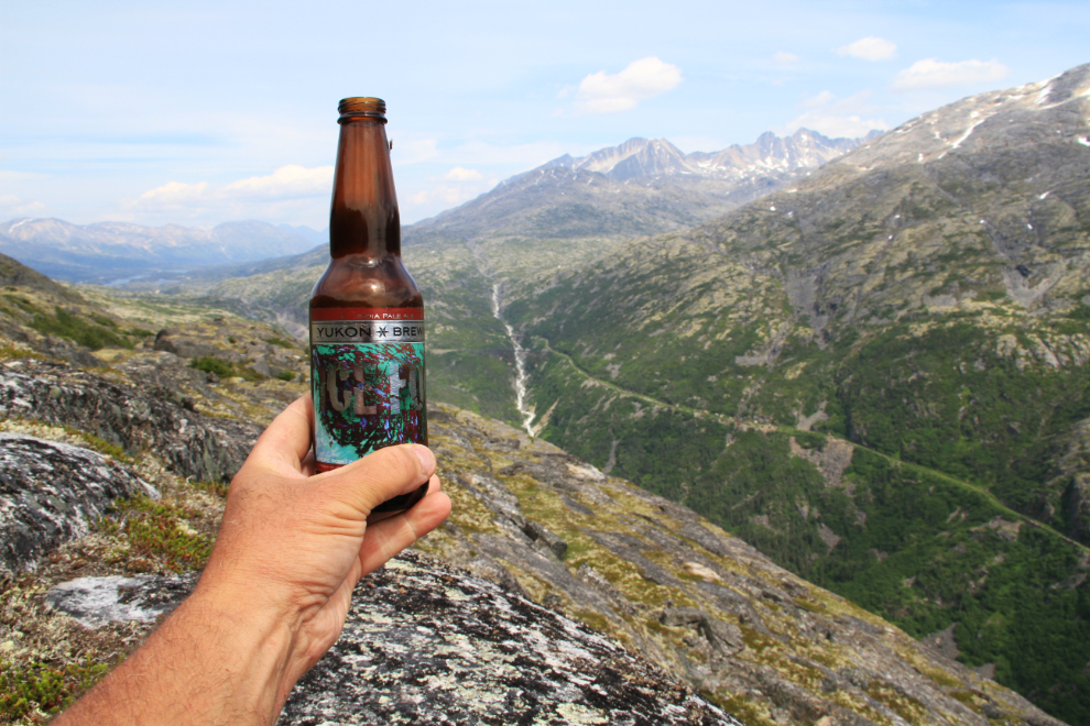 Celebrating on Mine Mountain with an Ice Fog IPA from Yukon Brewing