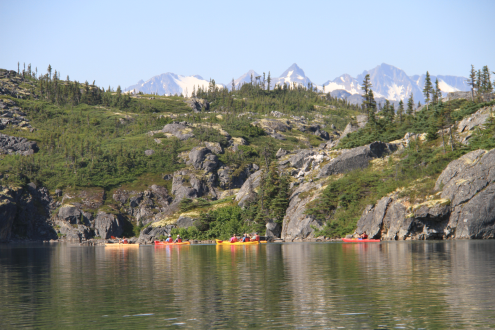 Kayak tour group on Bernard Lake, BC