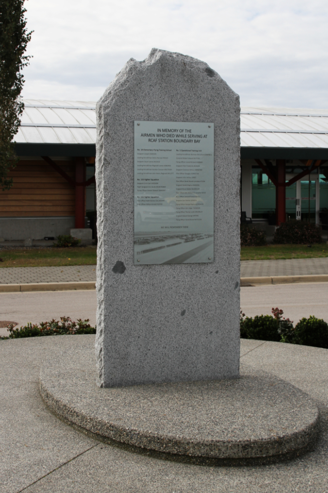 Memorial honouring the 29 airmen who died while serving at RCAF Station Boundary Bay.
